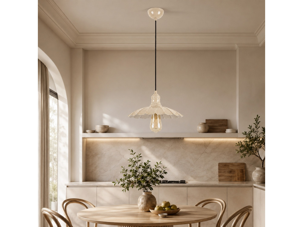 Candeeiro suspenso em metal «Volan» - 25 x 25 cm - Bege