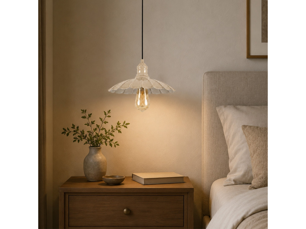 Candeeiro suspenso em metal «Volan» - 25 x 25 cm - Bege