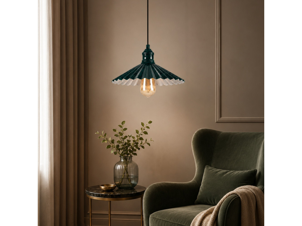 Candeeiro suspenso em metal «Plise» - 32 x 32 cm - Verde escuro