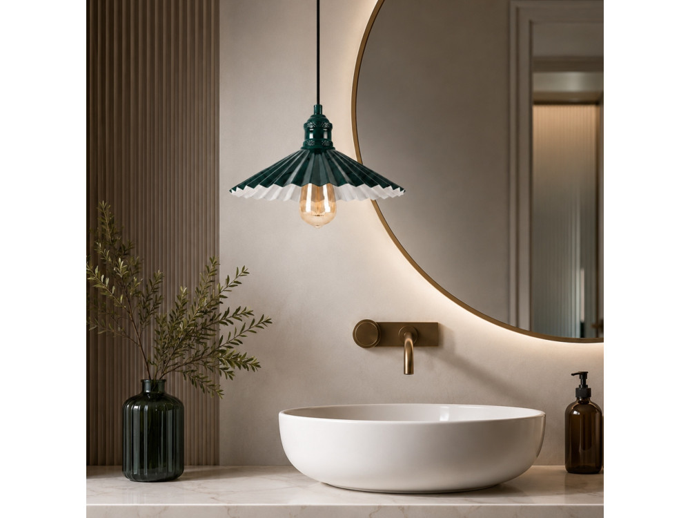 Candeeiro suspenso em metal «Plise» - 32 x 32 cm - Verde escuro