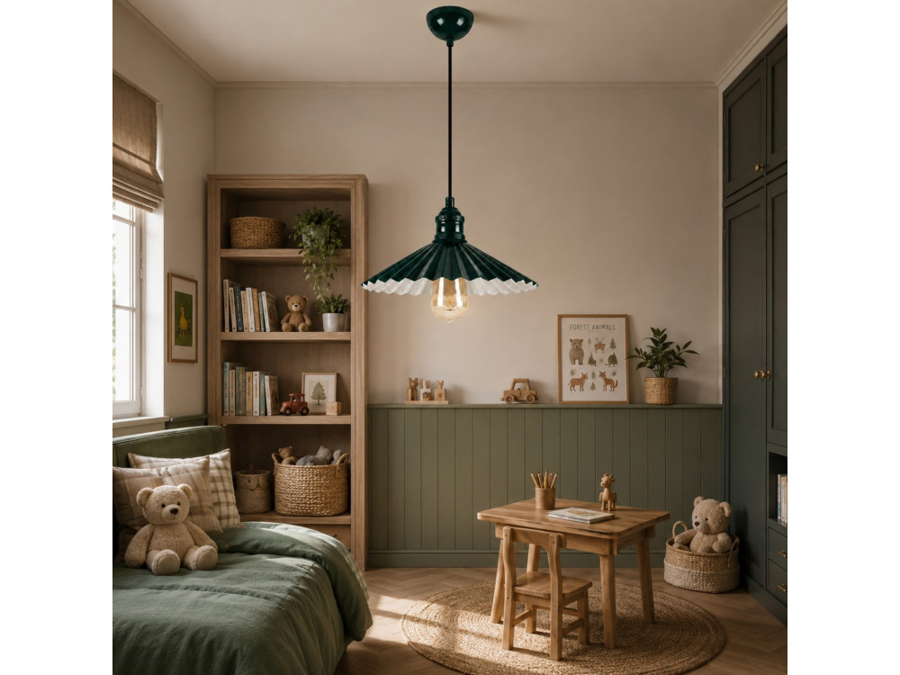 Candeeiro suspenso em metal «Plise» - 32 x 32 cm - Verde escuro