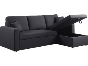 Sofá de canto conversível/reversível "Alain" - 221 x 145 x 85 cm - 3 lugares - Preto