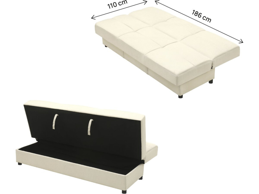 Sofá "Enzo" Clic-Clac - 186 x 80 x 87 cm - 3 lugares - Bege