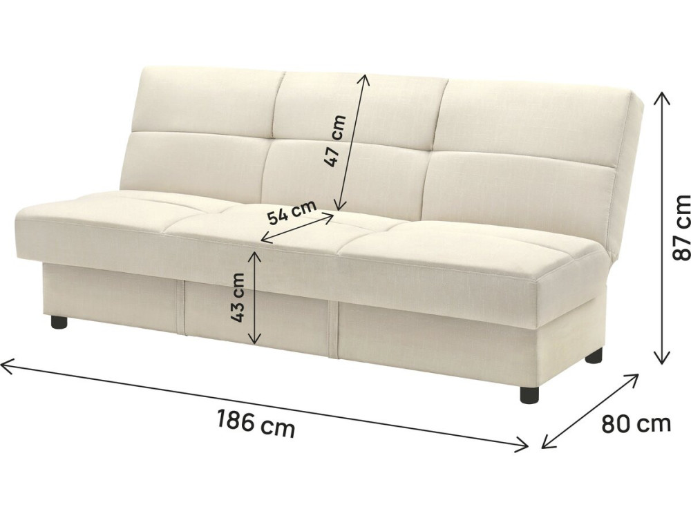 Sofá "Enzo" Clic-Clac - 186 x 80 x 87 cm - 3 lugares - Bege