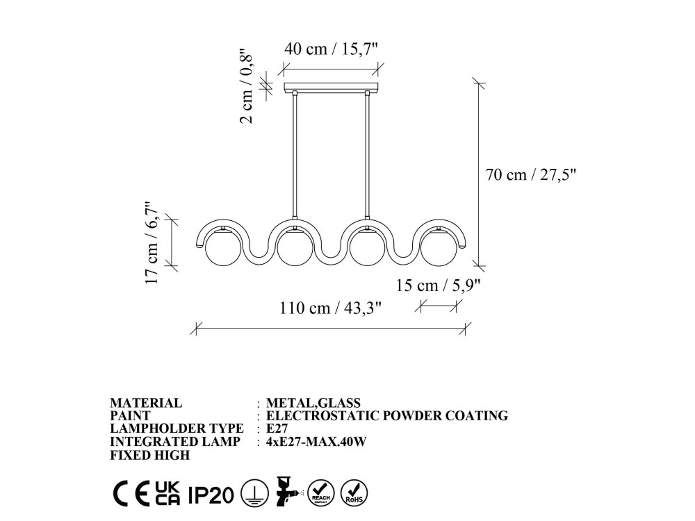 Candelabro de metal «GEDIK-20443» - 110 x 17 cm - Preto