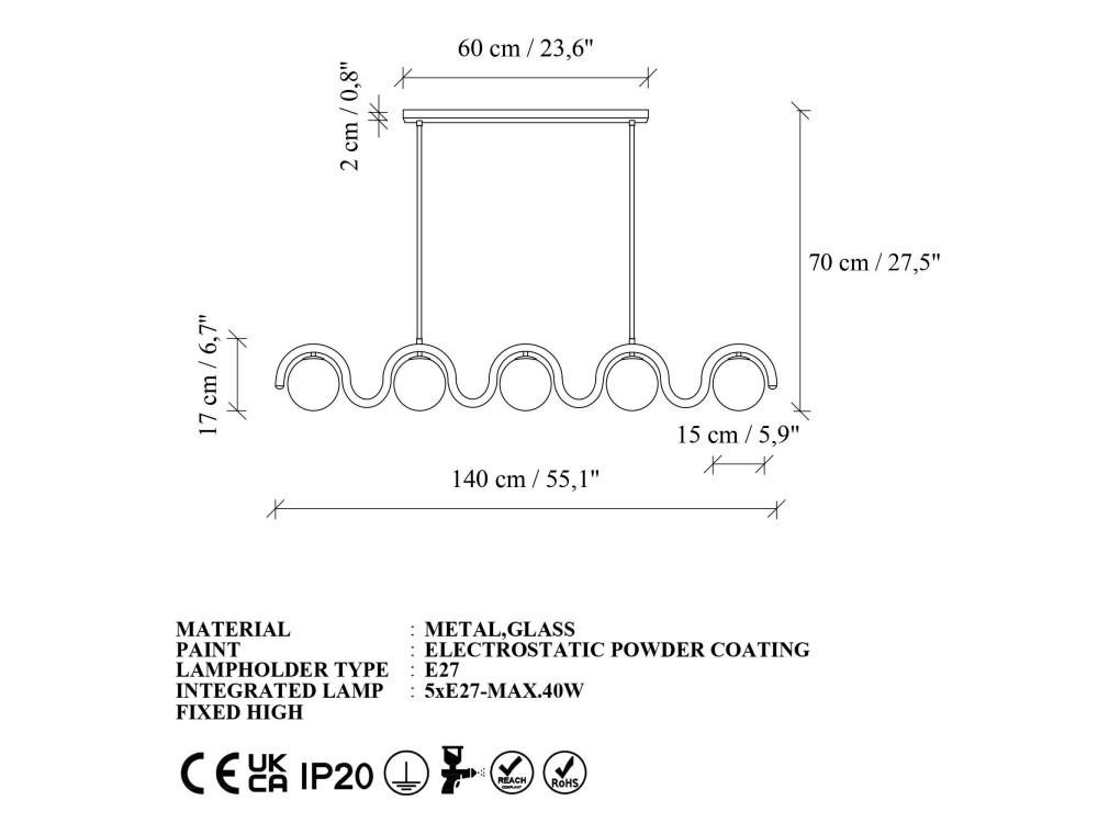 Candelabro de metal «GEDIK-20444» - 140 x 17 cm - Preto