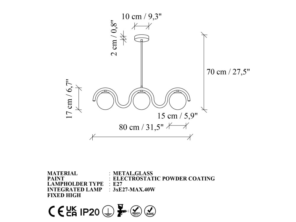 Candelabro de metal «GEDIK-20442» - 80 x 17 cm - Cinzento