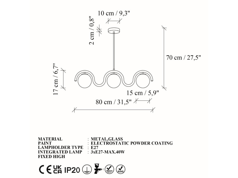 Candelabro de metal «GEDIK-20442» - 80 x 17 cm - Castanho