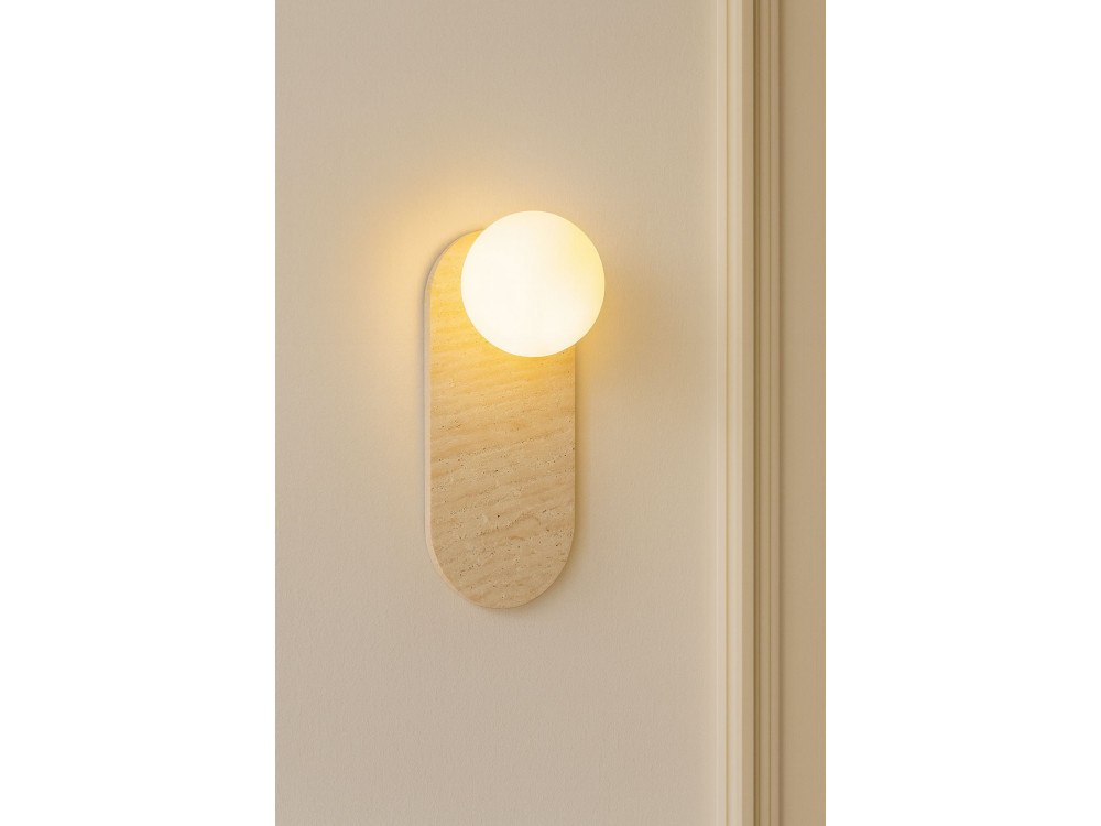 Candeeiro de parede em travertino «Tor All» - 18 x 1 cm - Bege / Branco