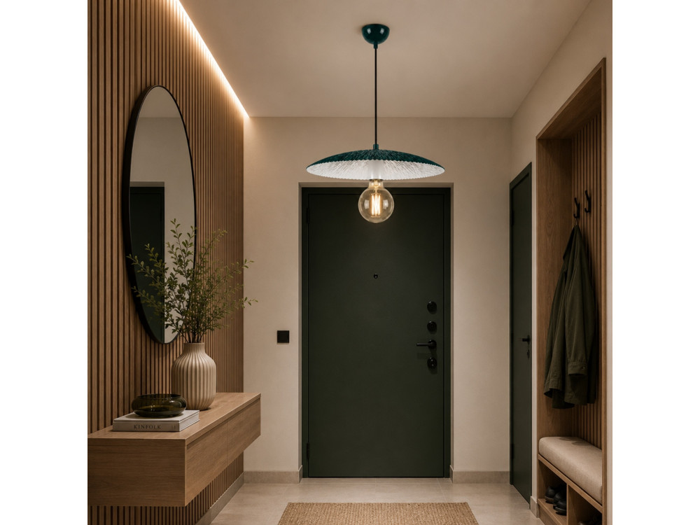Candeeiro suspenso em metal «Soleil» - 39 x 39 cm - Verde escuro