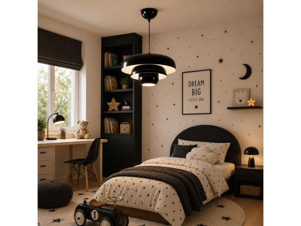 Candeeiro suspenso em metal «Layer» - 43 x 43 cm - Preto