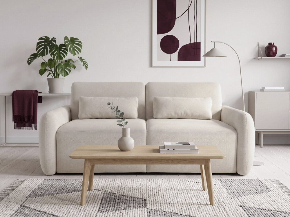 Sofá-cama conversível de abertura rápida «Aurelie» - Colchão de 18 cm - Largura da cama de 140 cm - 3 lugares - Bege