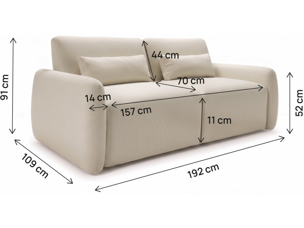 Sofá-cama conversível de abertura rápida «Aurelie» - Colchão de 18 cm - Largura da cama de 140 cm - 3 lugares - Bege
