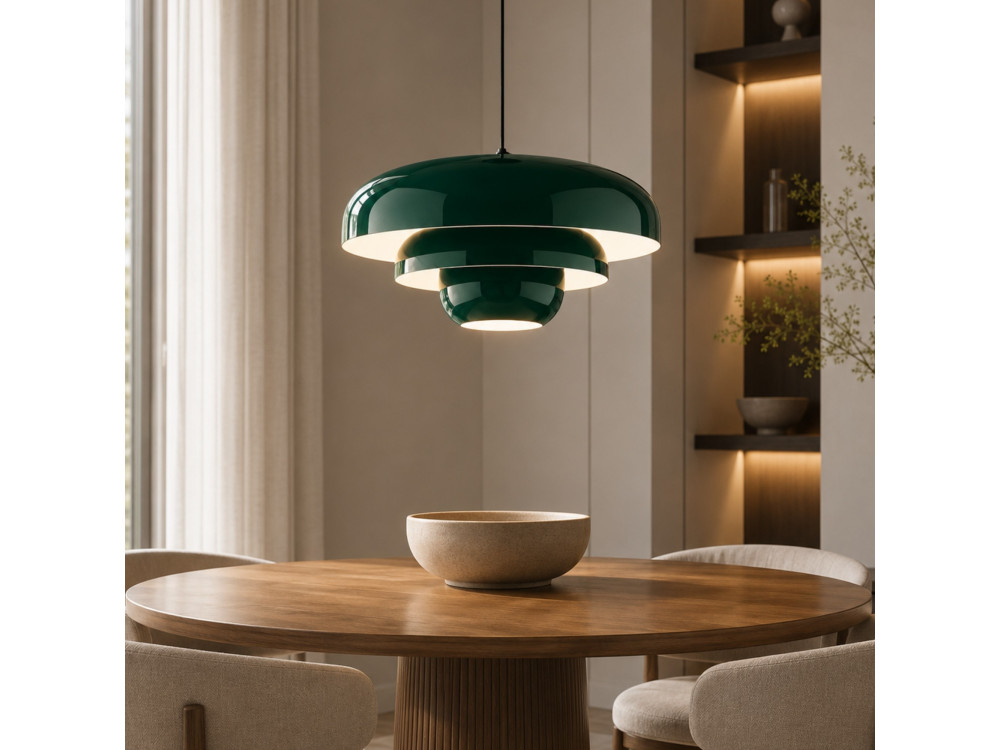 Candeeiro suspenso em metal «Layer» - 43 x 43 cm - Verde escuro