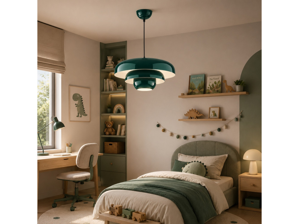 Candeeiro suspenso em metal «Layer» - 43 x 43 cm - Verde escuro