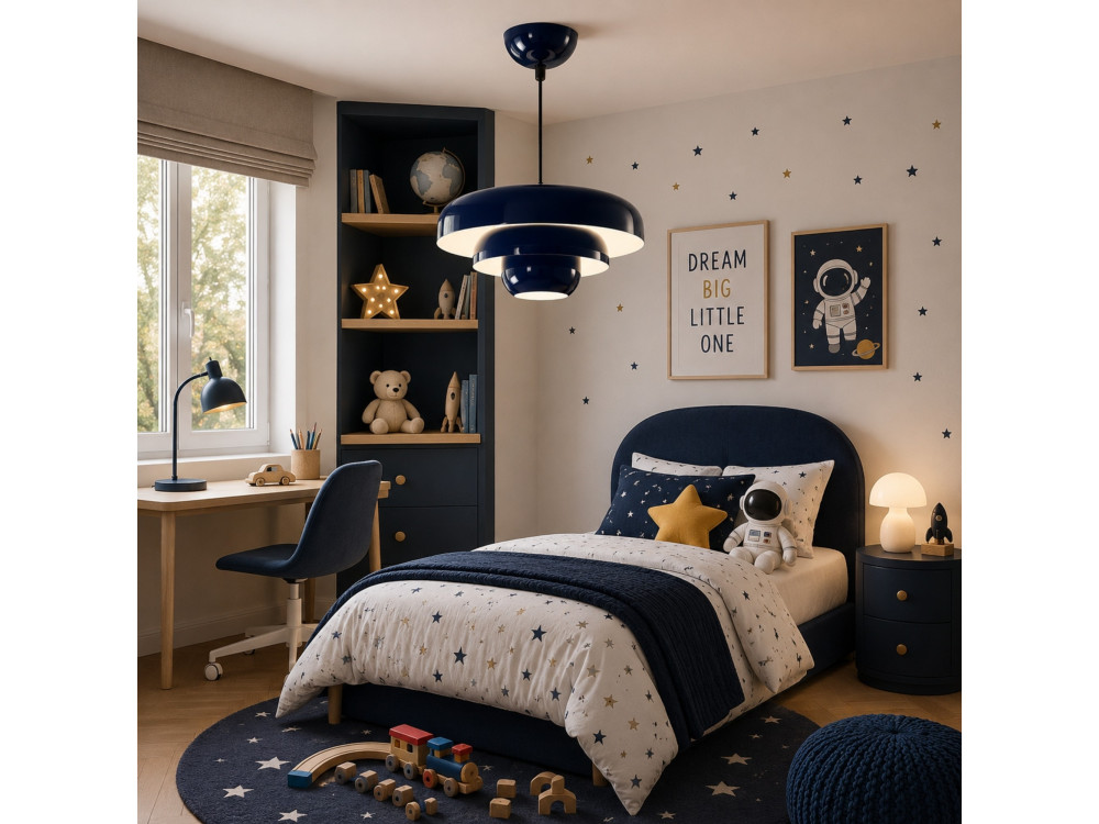 Candeeiro suspenso em metal «Layer» - 43 x 43 cm - Azul-marinho