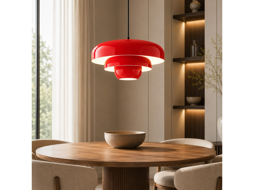 Candeeiro suspenso em metal «Layer» - 43 x 43 cm - Vermelho