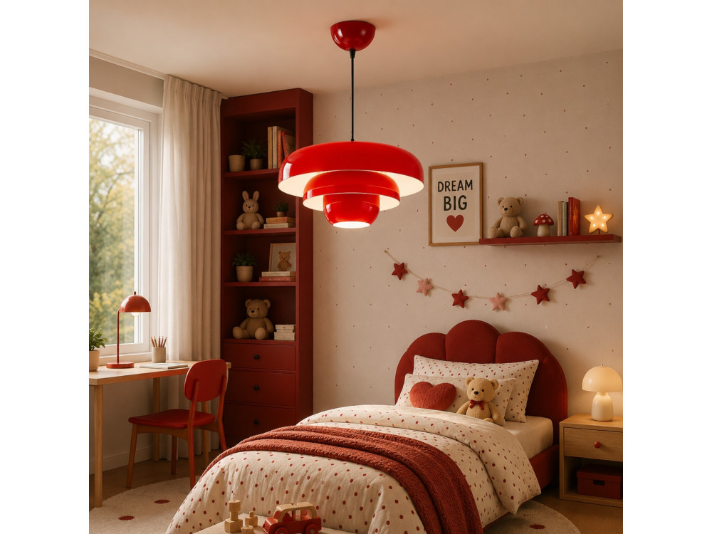 Candeeiro suspenso em metal «Layer» - 43 x 43 cm - Vermelho