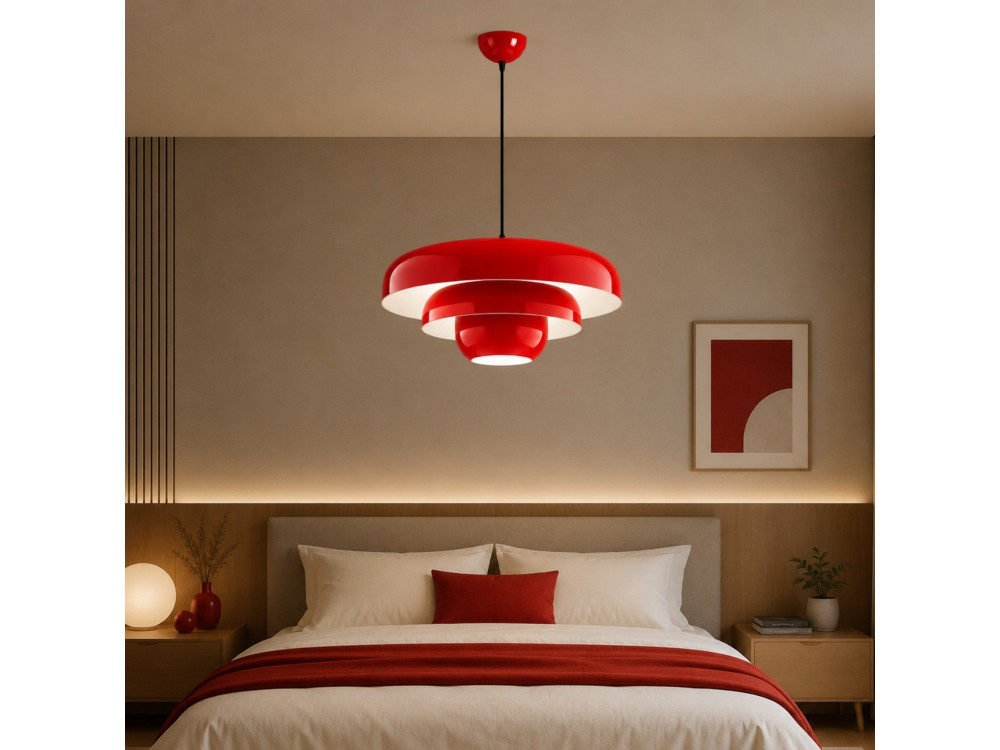 Candeeiro suspenso em metal «Layer» - 43 x 43 cm - Vermelho