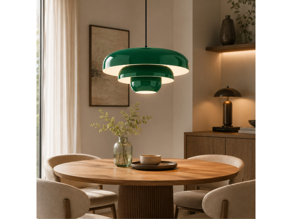 Candeeiro suspenso em metal «Layer» - 43 x 43 cm - Verde escuro