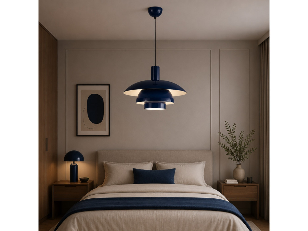 Candeeiro suspenso em metal «Layer» - 45 x 45 cm - Azul-marinho