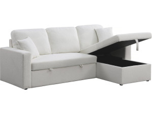 Sofá de canto conversível/reversível com baú "Alain" - 3 lugares - Bouclettes - Branco