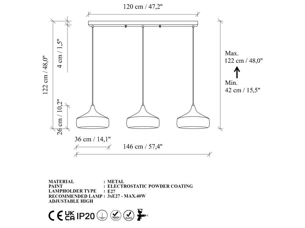 Candelabro de metal «Yildo» - 146 x 36 cm - Preto