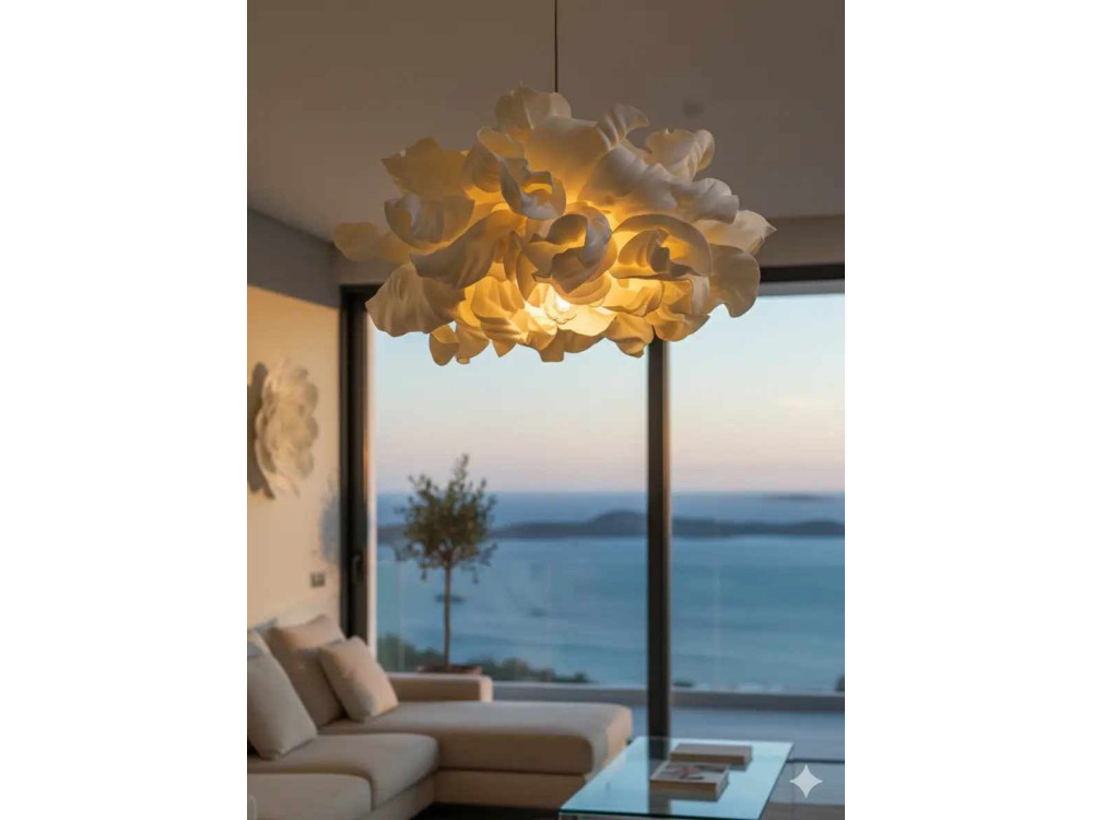 Candeeiro suspenso em plástico «MOD0018» - 48 x 48 cm - Creme