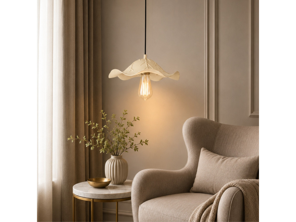 Candeeiro suspenso em metal «Liana» - 29 x 29 cm - Bege