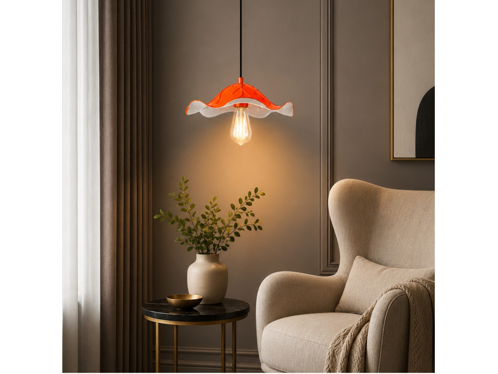Candeeiro suspenso em metal «Liana» - 29 x 29 cm - Laranja