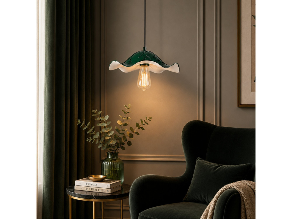 Candeeiro suspenso em metal «Liana» - 29 x 29 cm - Verde escuro
