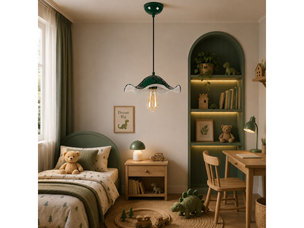 Candeeiro suspenso em metal «Liana» - 29 x 29 cm - Verde escuro