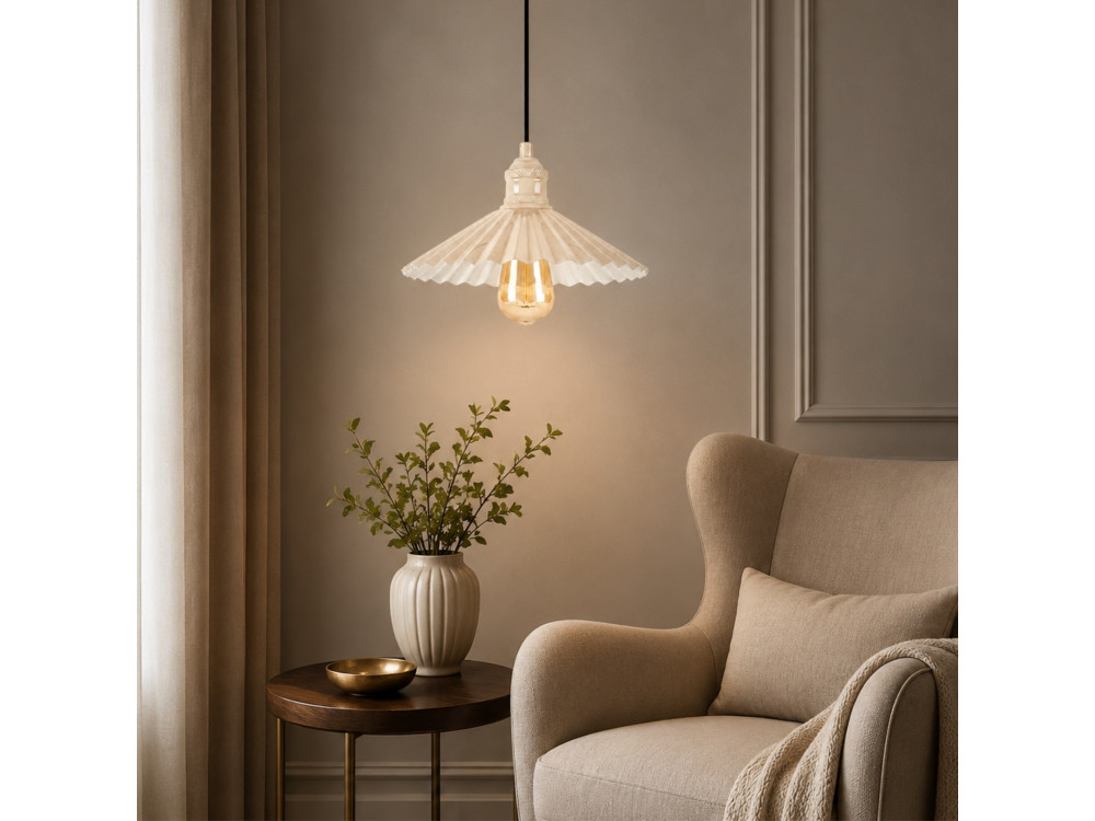 Candeeiro suspenso em metal «Plise» - 32 x 32 cm - Bege