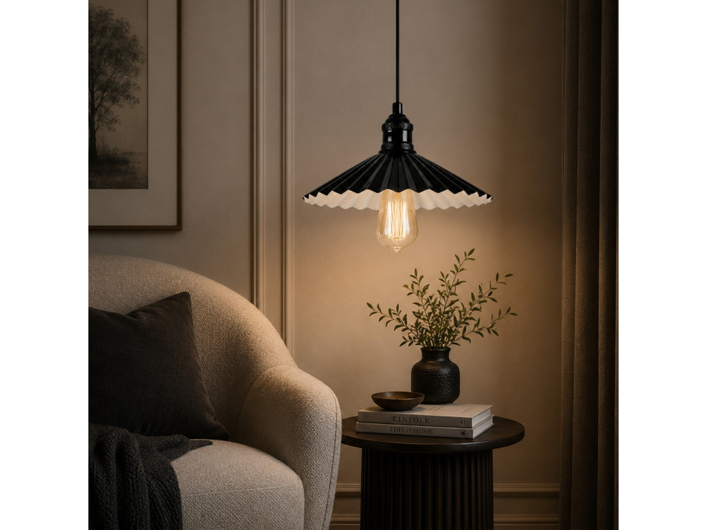 Candeeiro suspenso em metal «Plise» - 32 x 32 cm - Preto