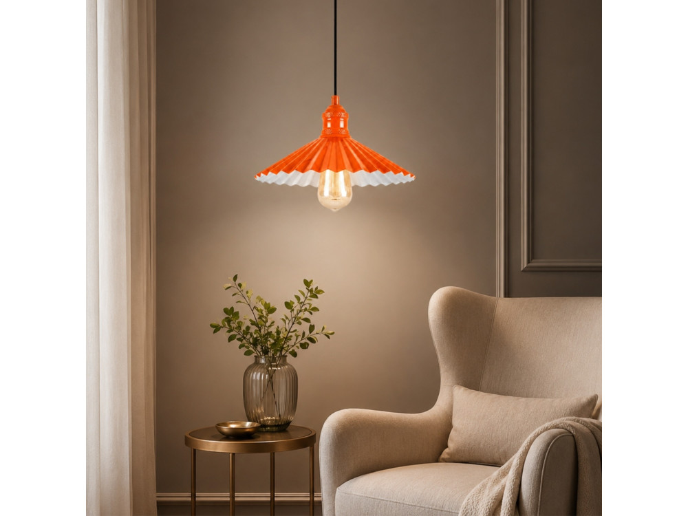 Candeeiro suspenso em metal «Plise» - 32 x 32 cm - Laranja