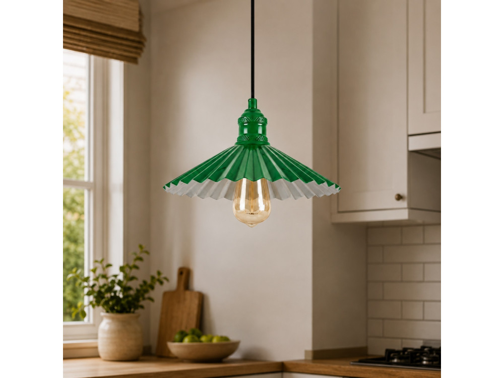 Candeeiro suspenso em metal «Plise» - 32 x 32 cm - Verde claro