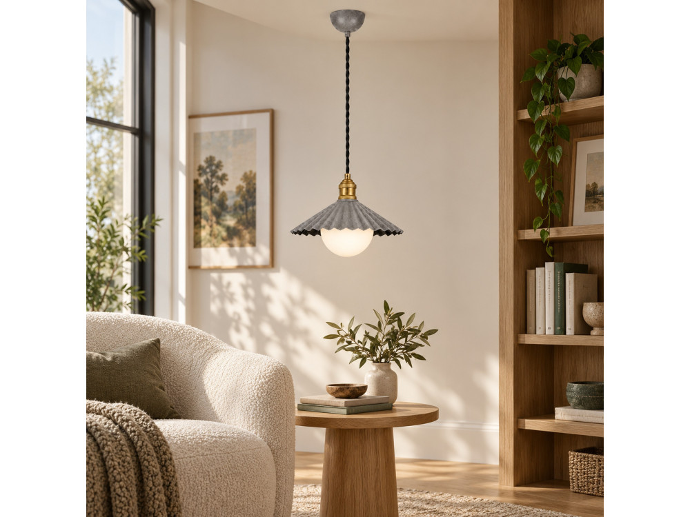Candeeiro suspenso em metal «Plise» - 32 x 32 cm - Cinzento
