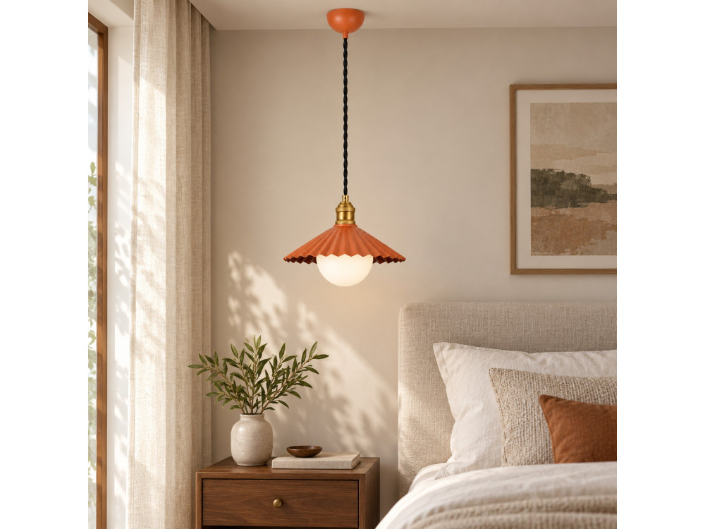 Candeeiro suspenso em metal «Plise» - 32 x 32 cm - Laranja