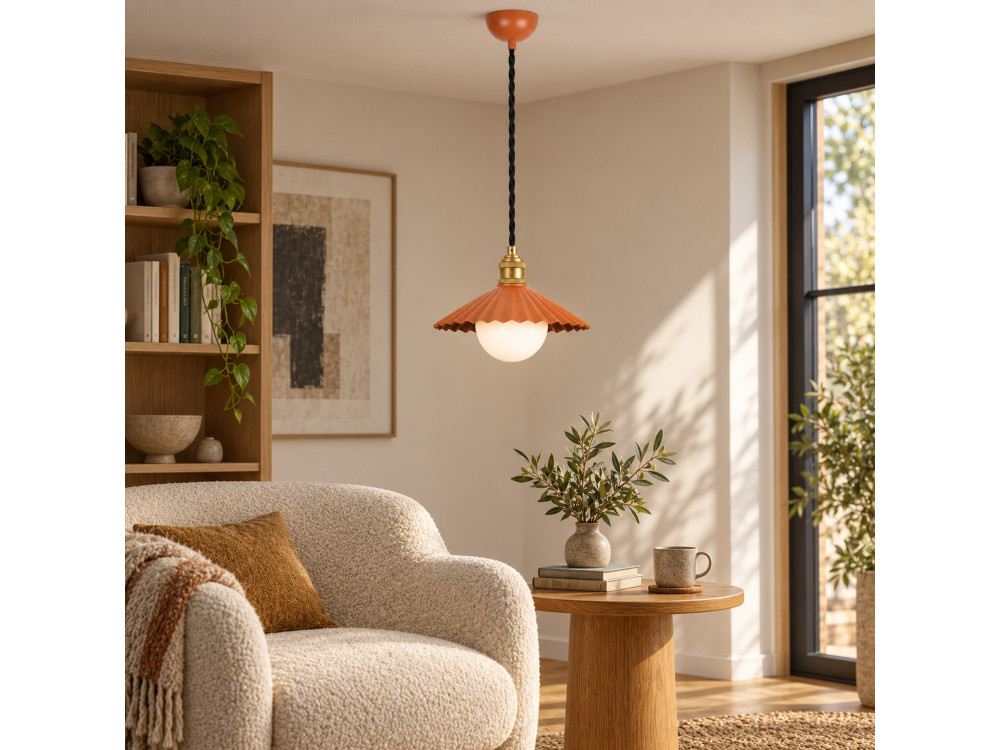 Candeeiro suspenso em metal «Plise» - 32 x 32 cm - Laranja