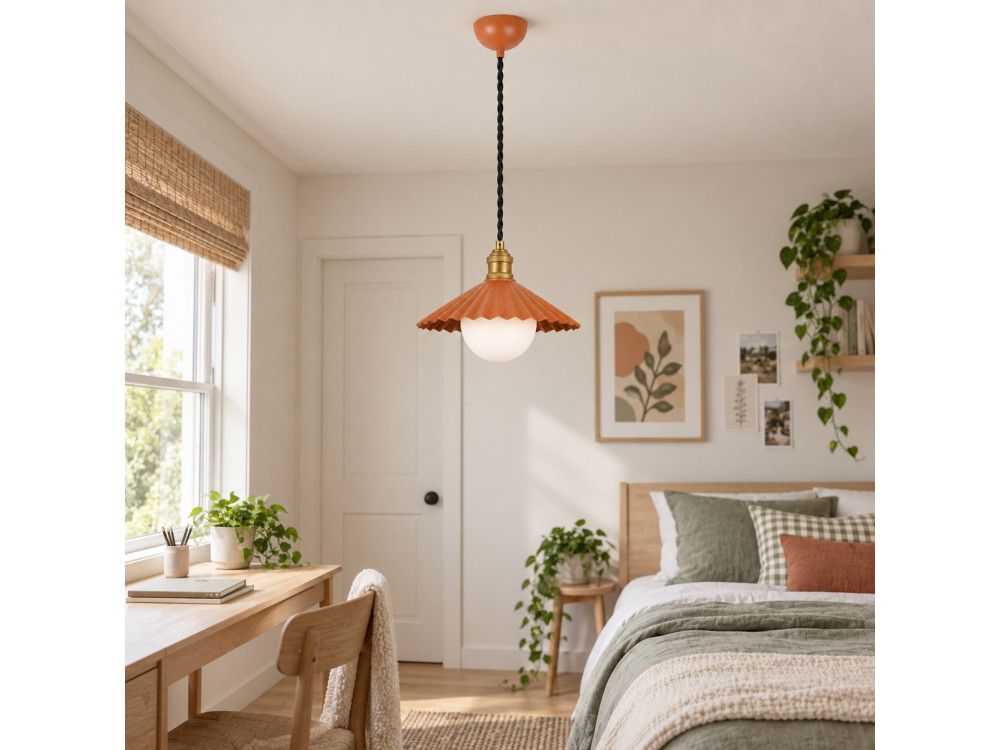 Candeeiro suspenso em metal «Plise» - 32 x 32 cm - Laranja