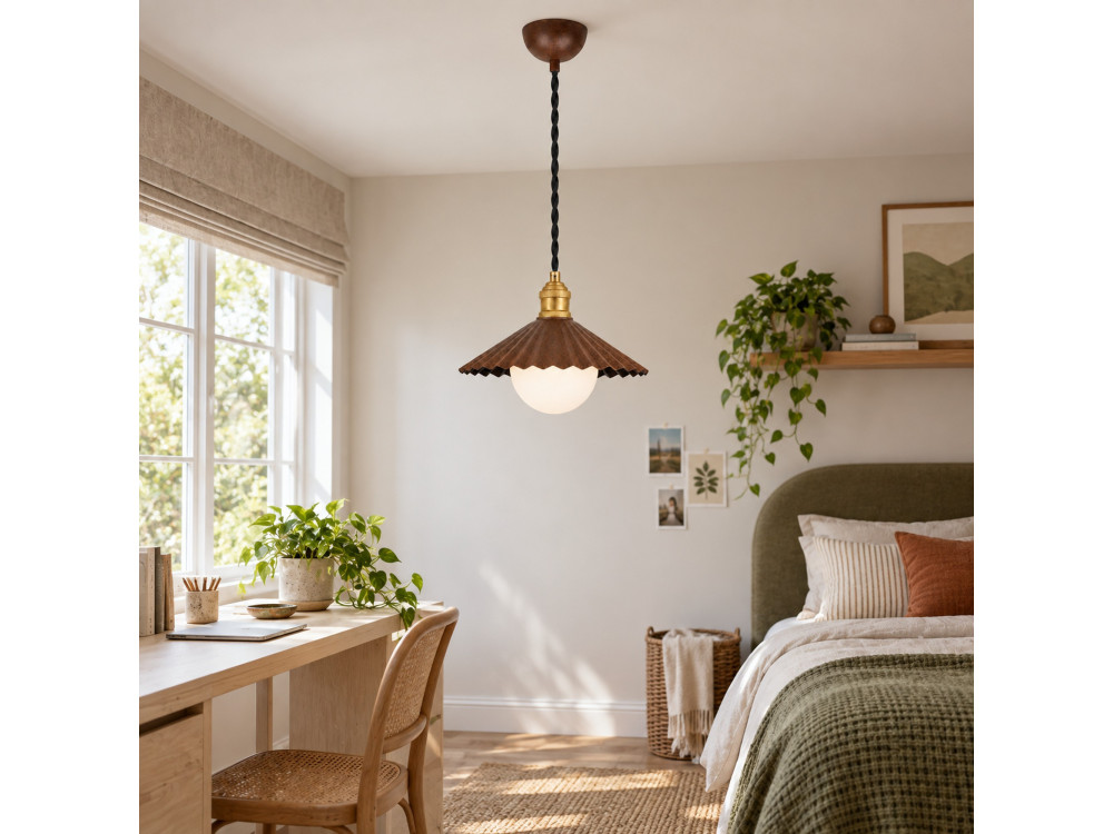 Candeeiro suspenso em metal «Plise» - 32 x 32 cm - Castanho escuro