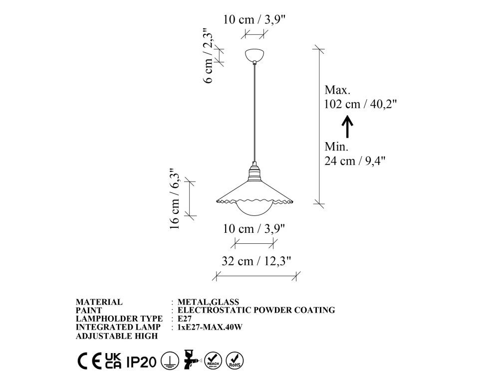 Candeeiro suspenso em metal «Plise» - 32 x 32 cm - Castanho escuro