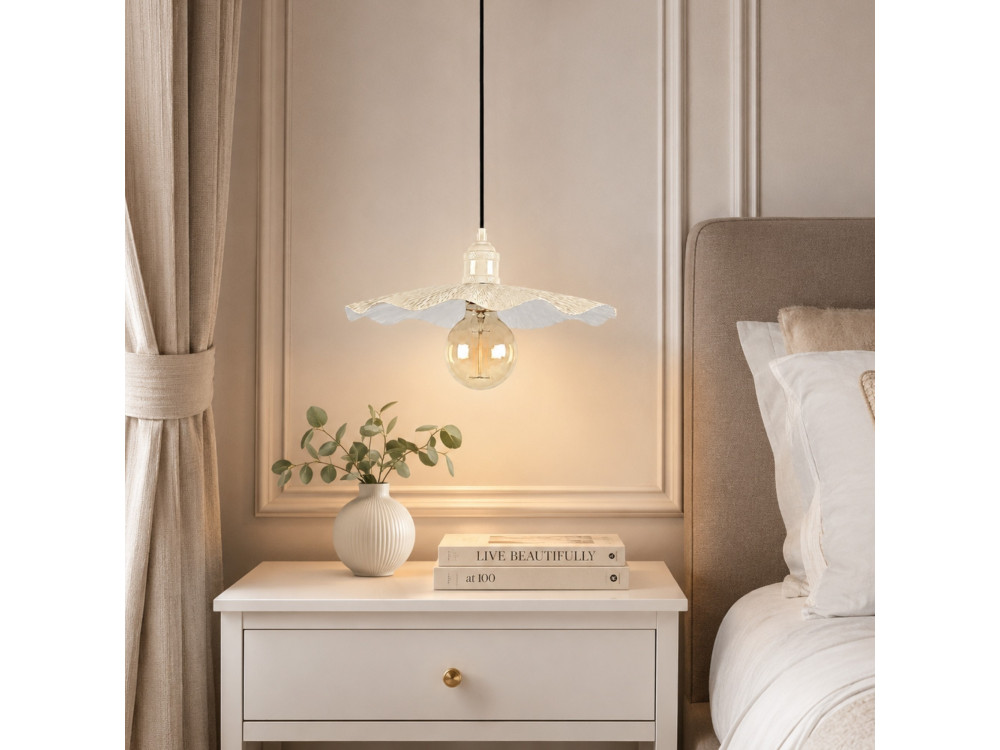 Candeeiro suspenso em metal «Ondula» - 34 x 34 cm - Bege