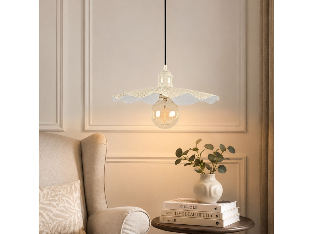 Candeeiro suspenso em metal «Ondula» - 34 x 34 cm - Bege