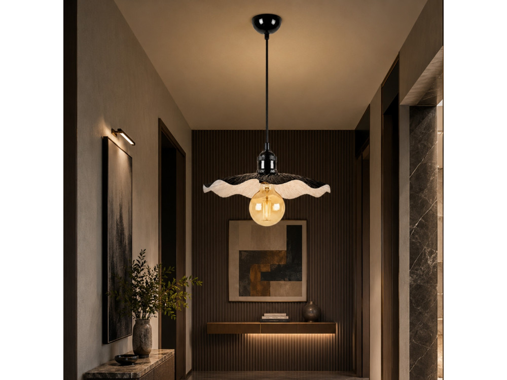 Candeeiro suspenso em metal «Ondula» - 34 x 34 cm - Preto