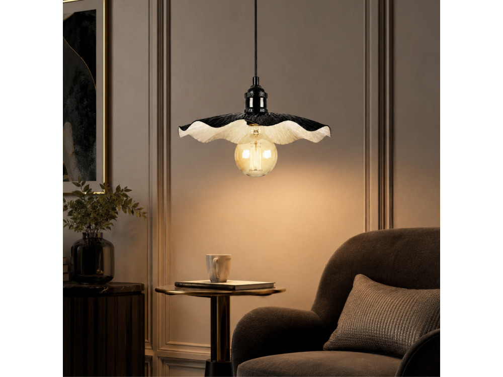 Candeeiro suspenso em metal «Ondula» - 34 x 34 cm - Preto