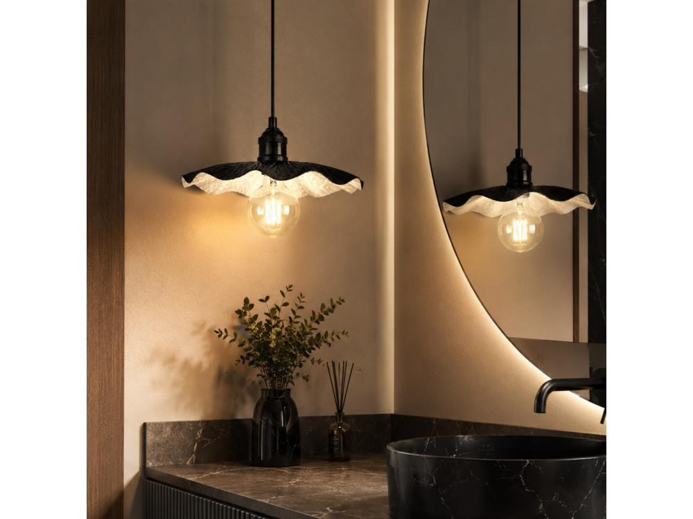 Candeeiro suspenso em metal «Ondula» - 34 x 34 cm - Preto