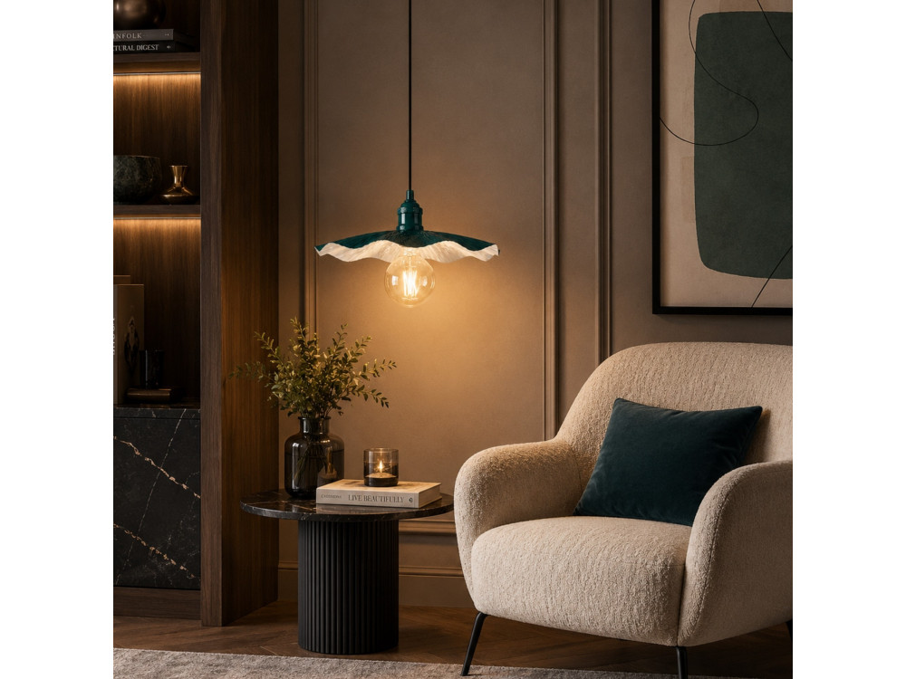Candeeiro suspenso em metal «Ondula» - 34 x 34 cm - Verde escuro