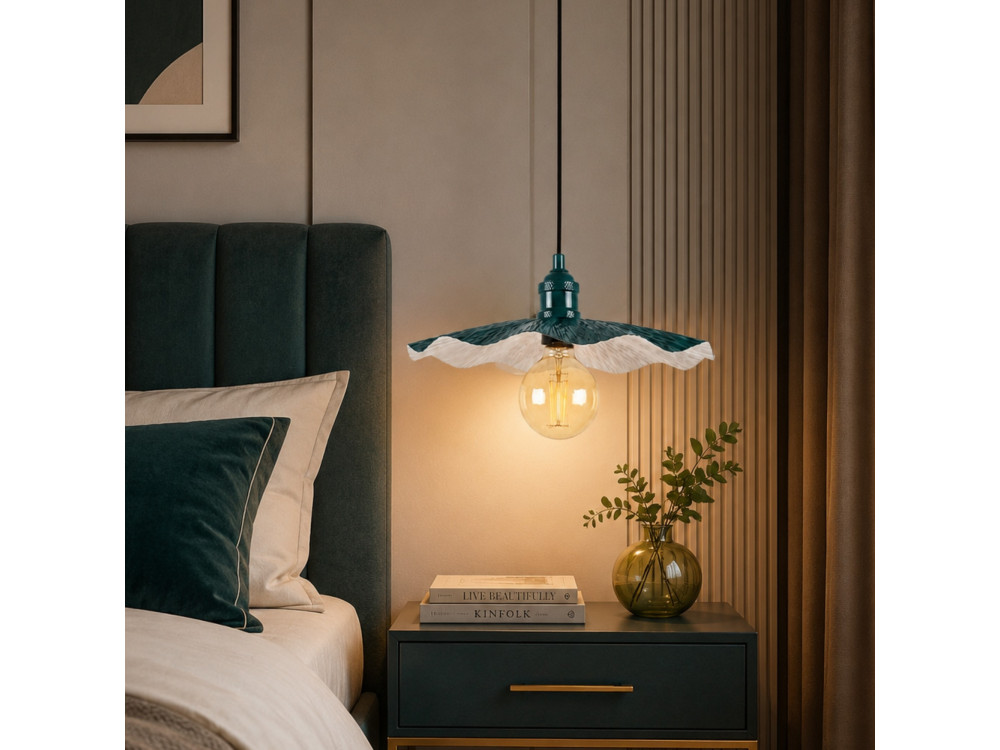 Candeeiro suspenso em metal «Ondula» - 34 x 34 cm - Verde escuro