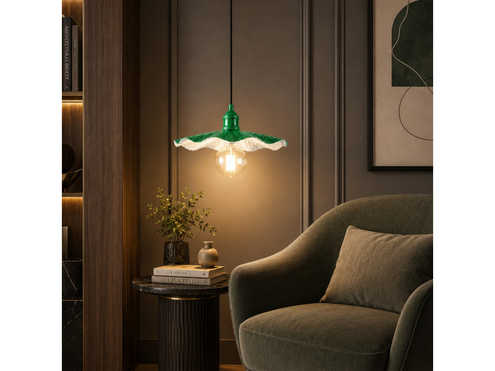 Candeeiro suspenso em metal «Ondula» - 34 x 34 cm - Verde claro